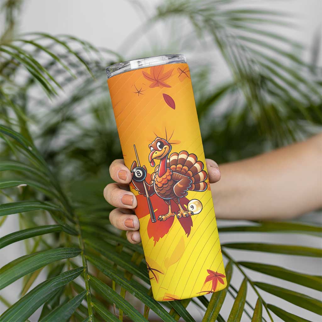 Personalized Funny Turkey Billiards Skinny Tumbler with Pool Cue and Balls Thanksgiving Design - Wonder Print Shop