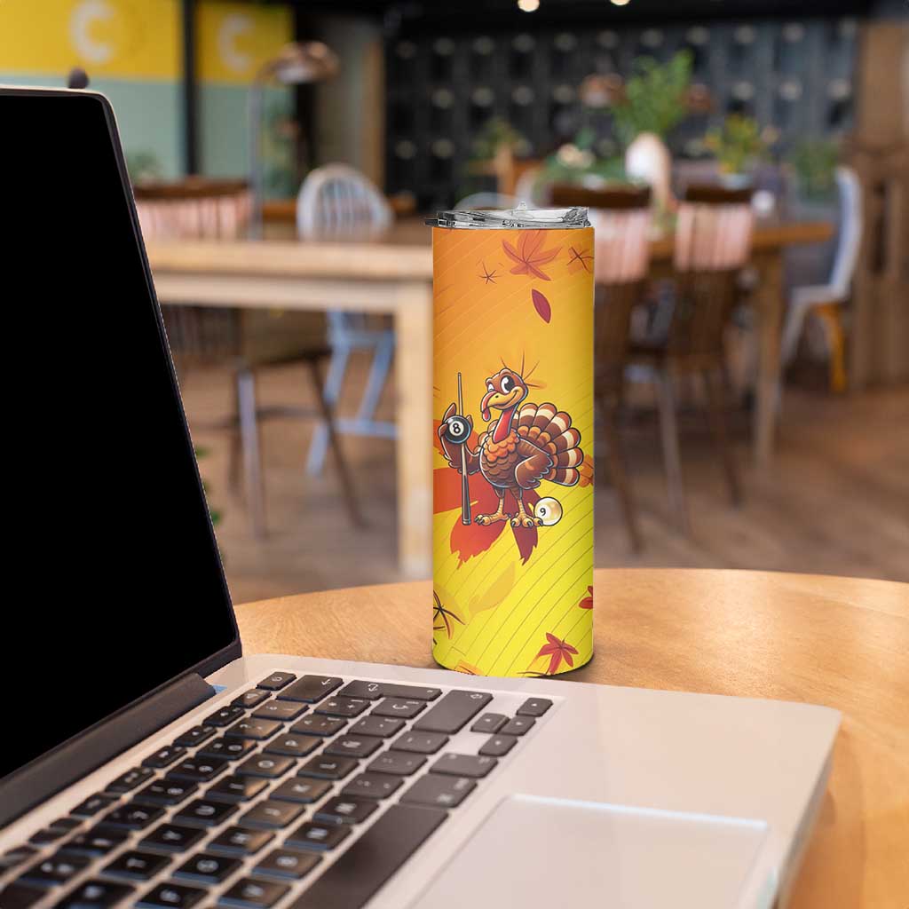 Personalized Funny Turkey Billiards Skinny Tumbler with Pool Cue and Balls Thanksgiving Design - Wonder Print Shop