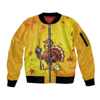 Personalized Funny Turkey Billiards Sleeve Zip Bomber Jacket with Pool Cue and Balls Thanksgiving Design - Wonder Print Shop