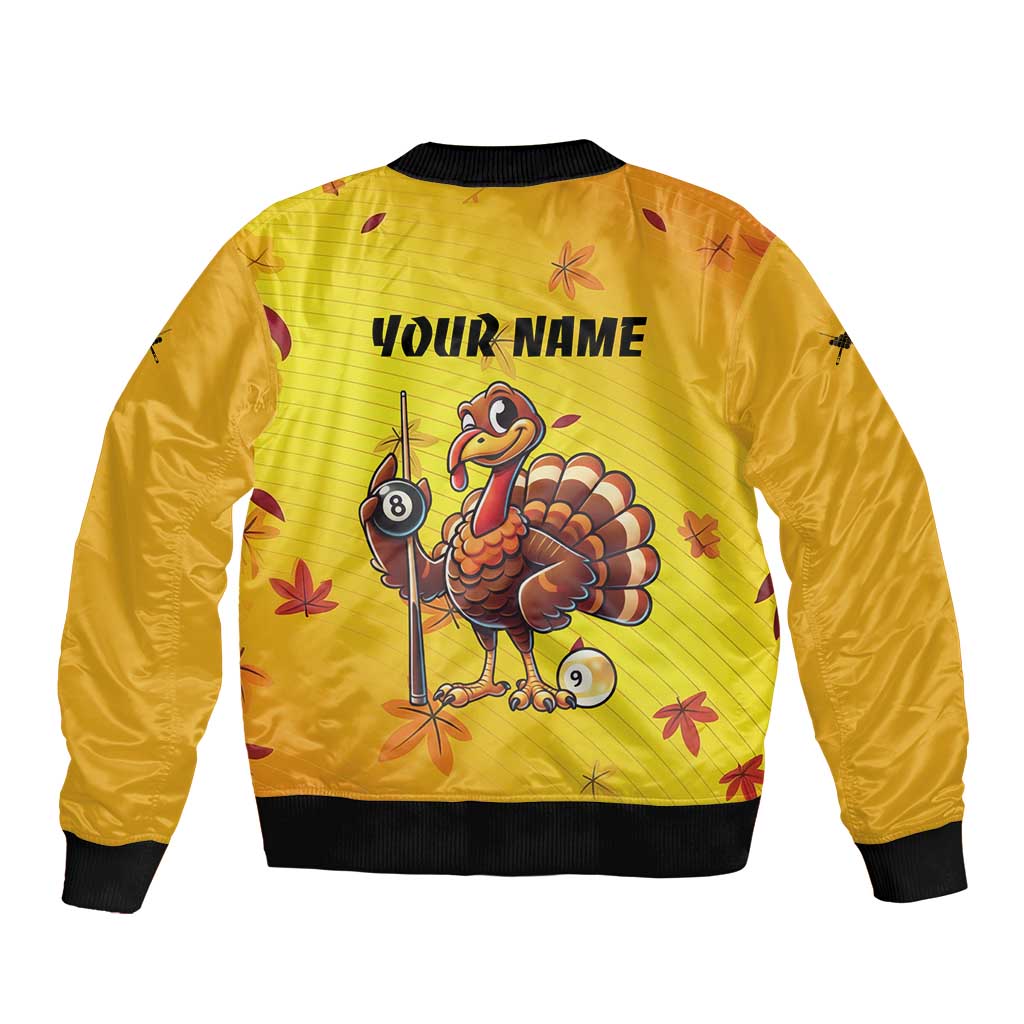 Personalized Funny Turkey Billiards Sleeve Zip Bomber Jacket with Pool Cue and Balls Thanksgiving Design - Wonder Print Shop