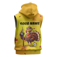 Personalized Funny Turkey Billiards Sleeveless Hoodie with Pool Cue and Balls Thanksgiving Design - Wonder Print Shop