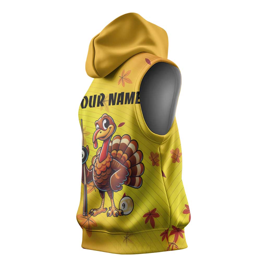 Personalized Funny Turkey Billiards Sleeveless Hoodie with Pool Cue and Balls Thanksgiving Design - Wonder Print Shop