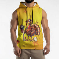 Personalized Funny Turkey Billiards Sleeveless Hoodie with Pool Cue and Balls Thanksgiving Design - Wonder Print Shop