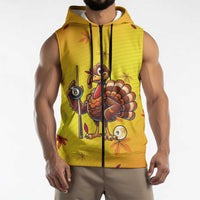 Personalized Funny Turkey Billiards Sleeveless Zip Hoodie with Pool Cue and Balls Thanksgiving Design - Wonder Print Shop