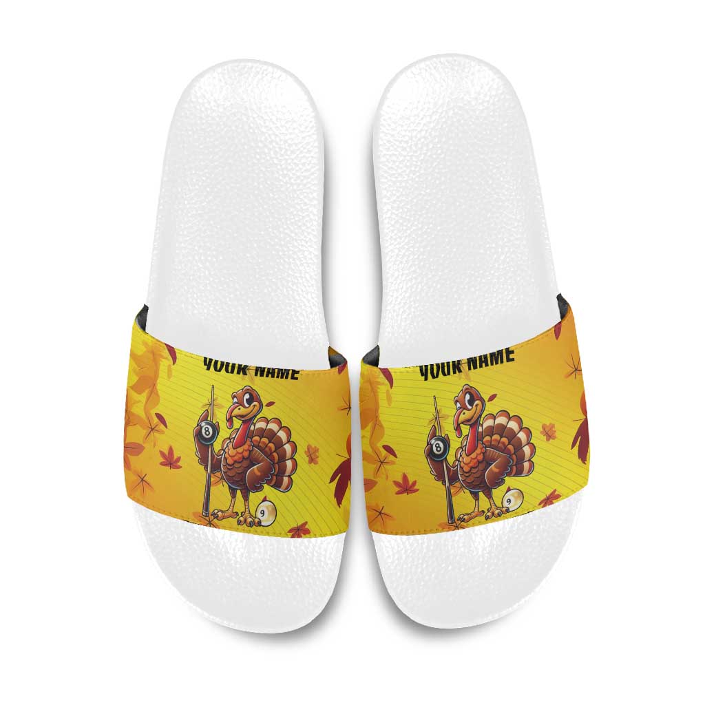 Personalized Funny Turkey Billiards Slide Sandals with Pool Cue and Balls Thanksgiving Design - Wonder Print Shop