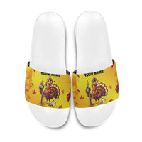 Personalized Funny Turkey Billiards Slide Sandals with Pool Cue and Balls Thanksgiving Design - Wonder Print Shop