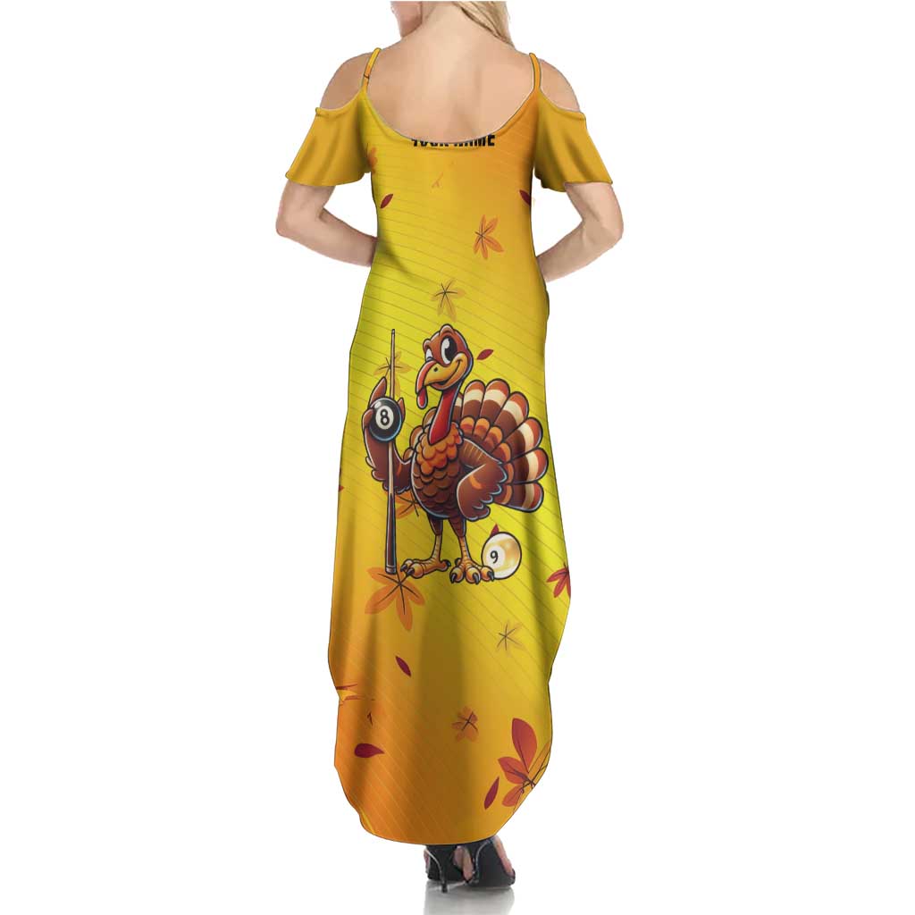 Personalized Funny Turkey Billiards Summer Maxi Dress with Pool Cue and Balls Thanksgiving Design - Wonder Print Shop
