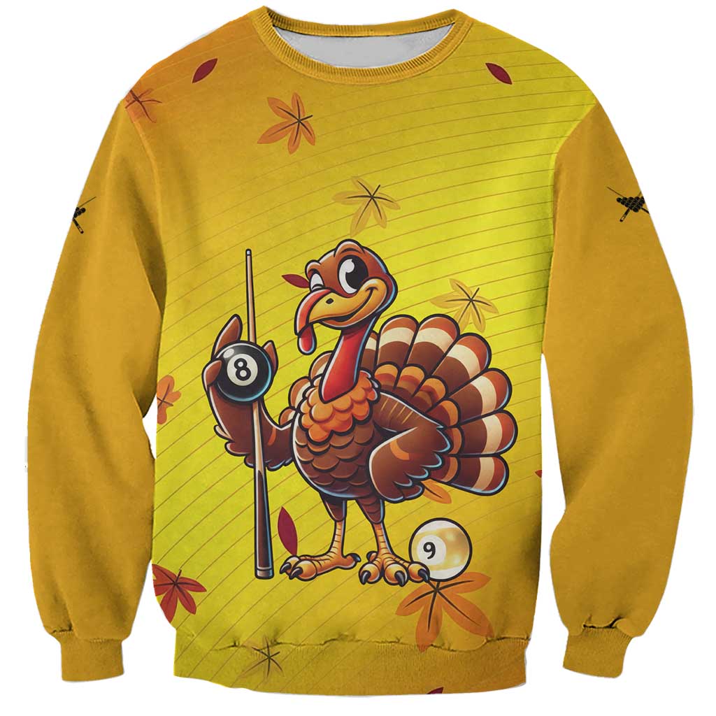 Personalized Funny Turkey Billiards Sweatshirt with Pool Cue and Balls Thanksgiving Design - Wonder Print Shop