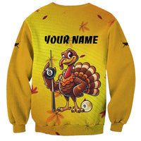 Personalized Funny Turkey Billiards Sweatshirt with Pool Cue and Balls Thanksgiving Design - Wonder Print Shop