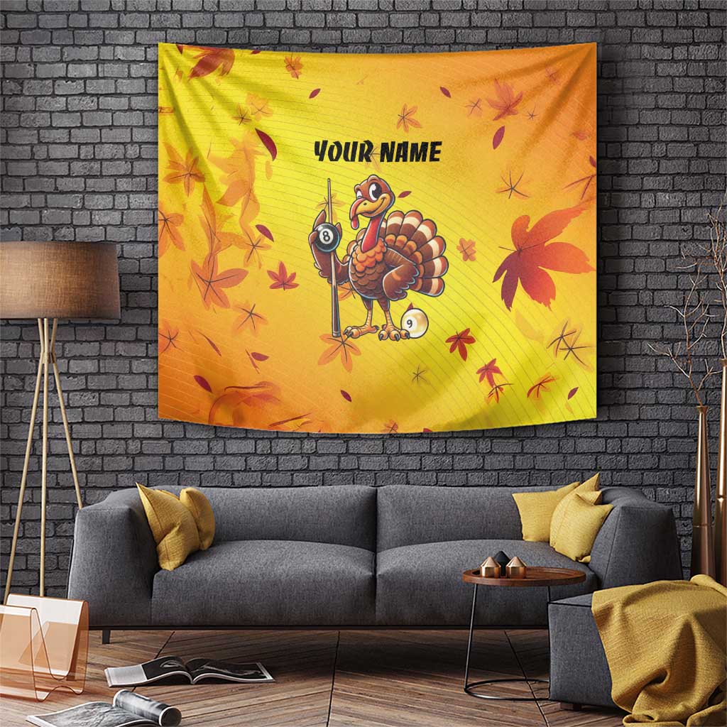 Personalized Funny Turkey Billiards Tapestry with Pool Cue and Balls Thanksgiving Design - Wonder Print Shop