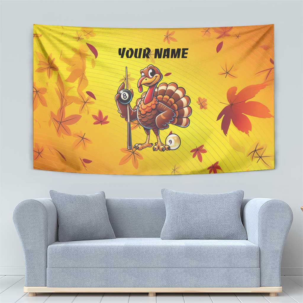 Personalized Funny Turkey Billiards Tapestry with Pool Cue and Balls Thanksgiving Design - Wonder Print Shop
