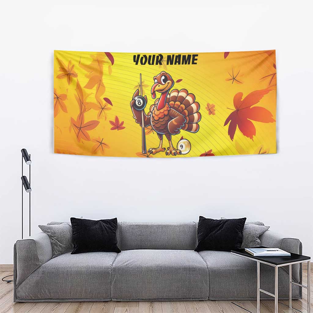 Personalized Funny Turkey Billiards Tapestry with Pool Cue and Balls Thanksgiving Design - Wonder Print Shop