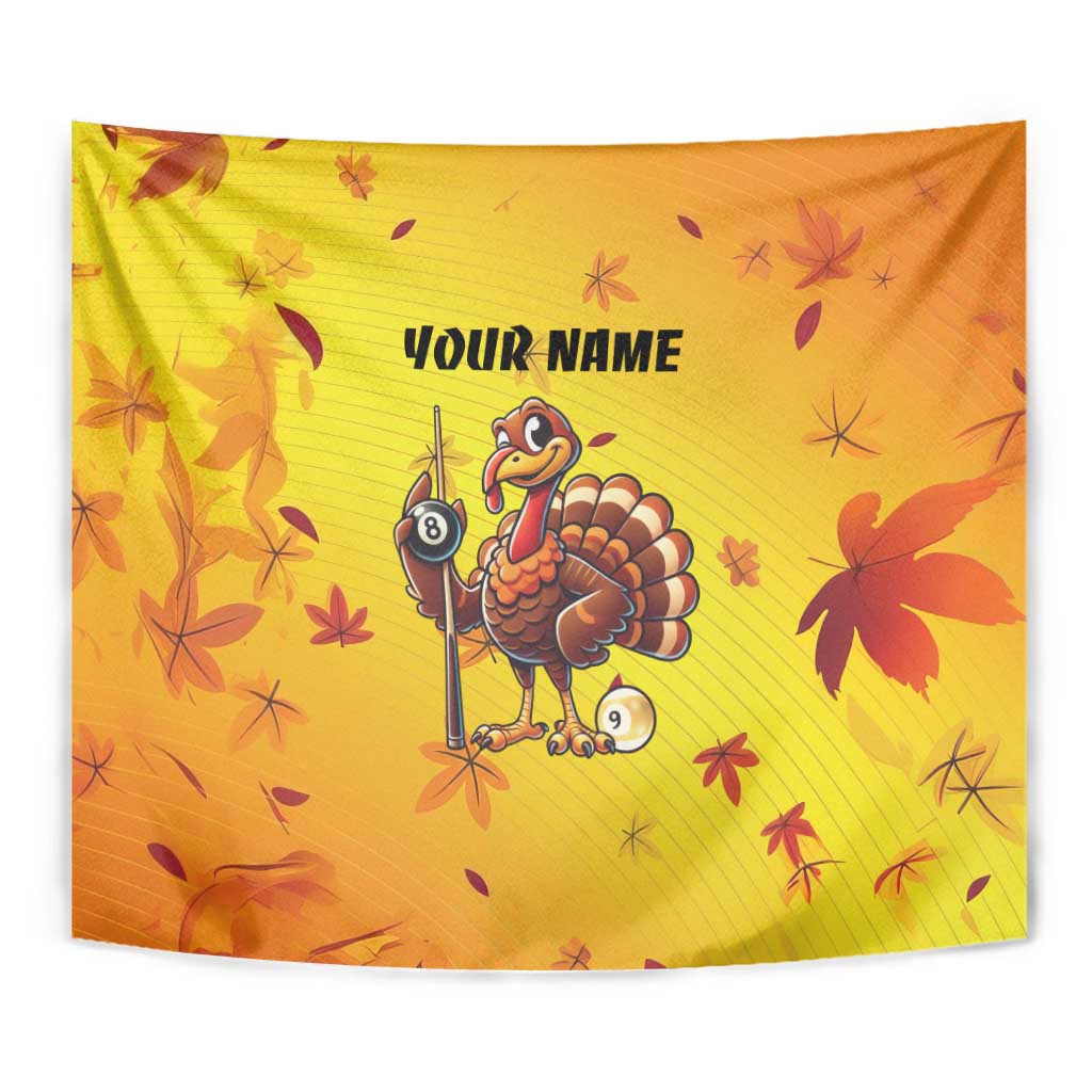 Personalized Funny Turkey Billiards Tapestry with Pool Cue and Balls Thanksgiving Design - Wonder Print Shop