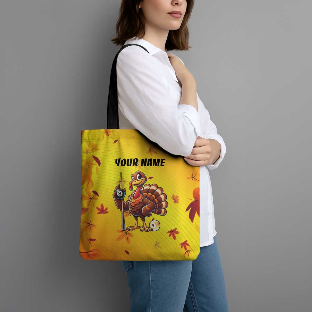 Personalized Funny Turkey Billiards Tote Bag with Pool Cue and Balls Thanksgiving Design - Wonder Print Shop