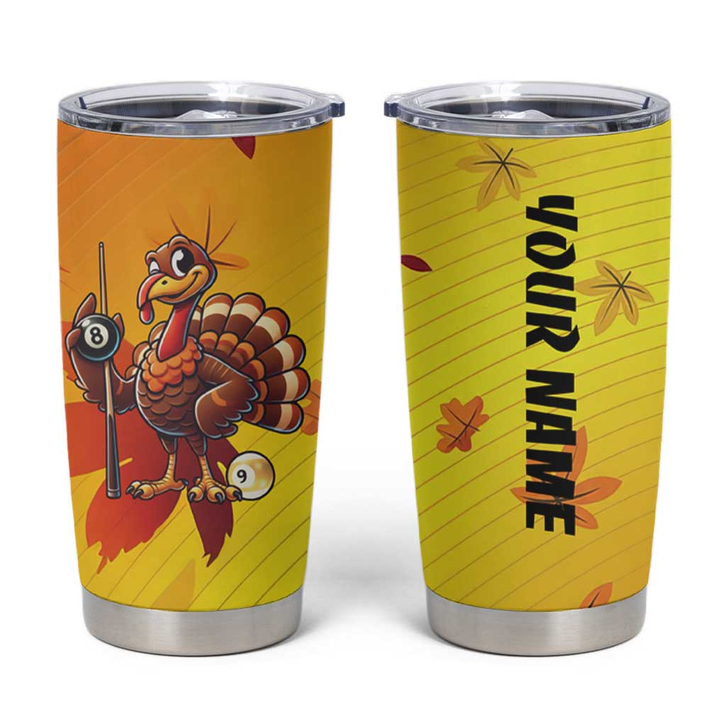 Personalized Funny Turkey Billiards Tumbler Cup with Pool Cue and Balls Thanksgiving Design - Wonder Print Shop