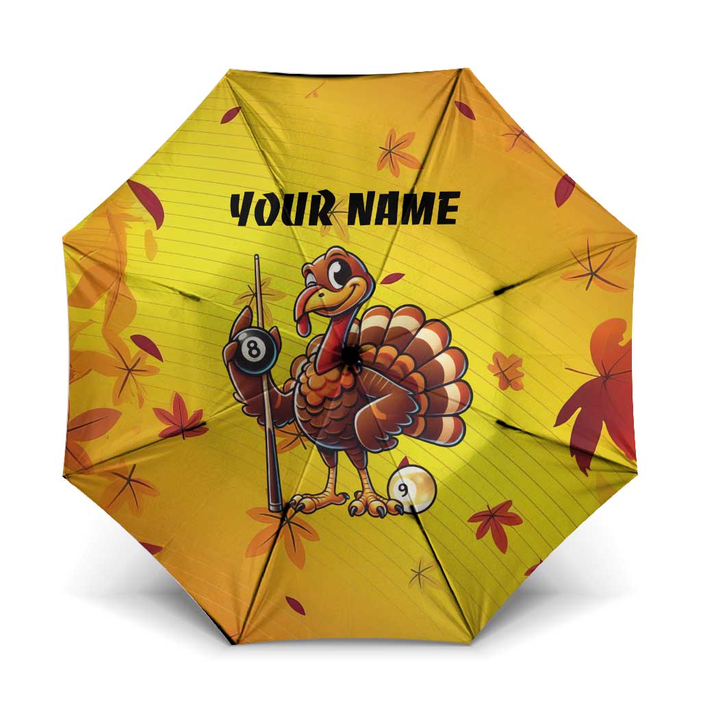 Personalized Funny Turkey Billiards Umbrella with Pool Cue and Balls Thanksgiving Design - Wonder Print Shop