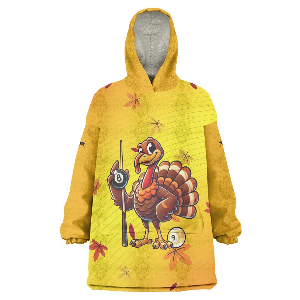 Personalized Funny Turkey Billiards Wearable Blanket Hoodie with Pool Cue and Balls Thanksgiving Design - Wonder Print Shop