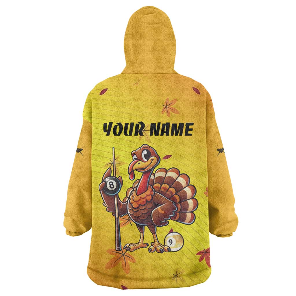 Personalized Funny Turkey Billiards Wearable Blanket Hoodie with Pool Cue and Balls Thanksgiving Design - Wonder Print Shop
