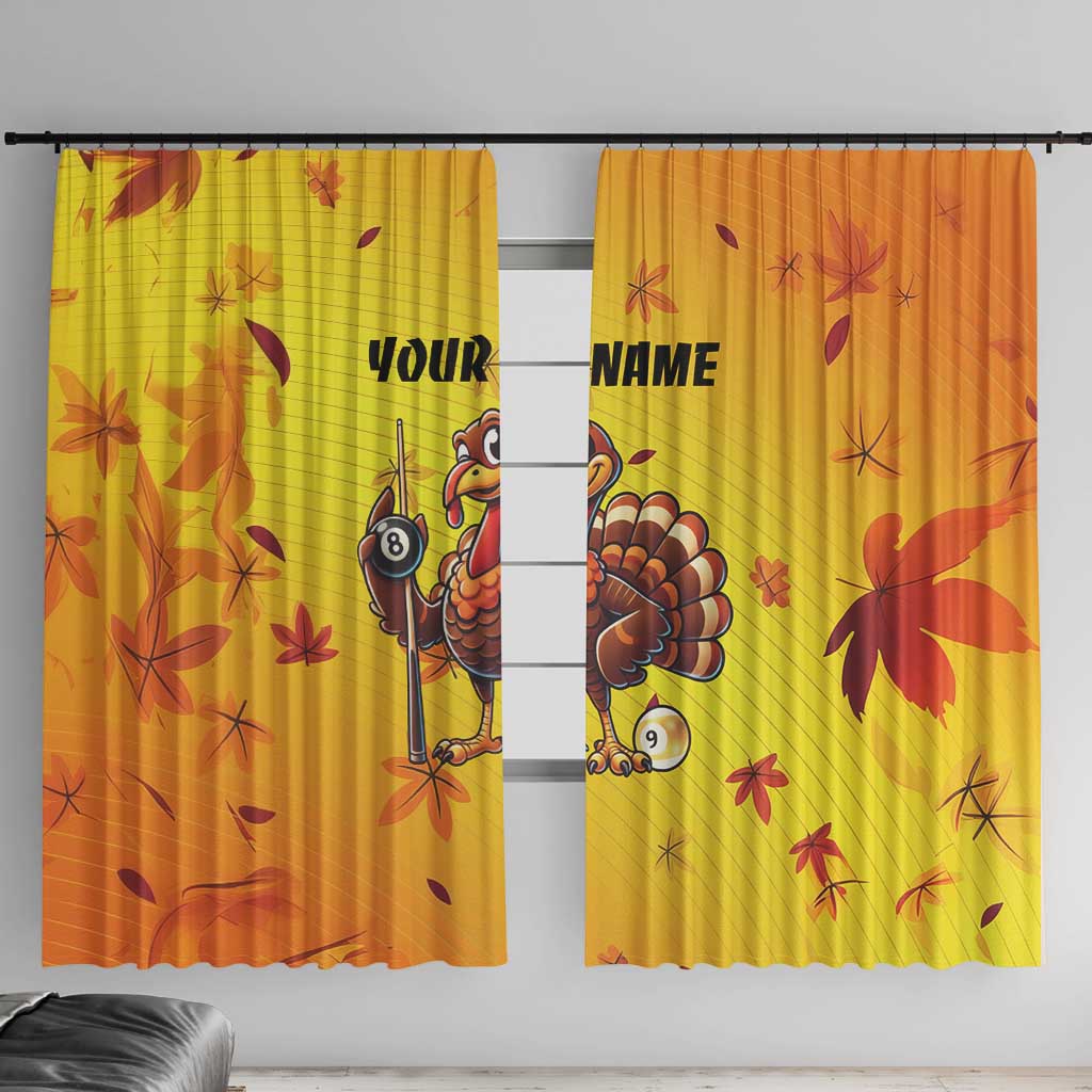 Personalized Funny Turkey Billiards Window Curtain with Pool Cue and Balls Thanksgiving Design - Wonder Print Shop