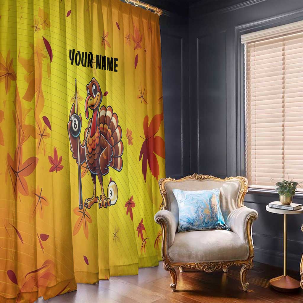 Personalized Funny Turkey Billiards Window Curtain with Pool Cue and Balls Thanksgiving Design - Wonder Print Shop