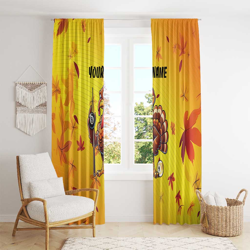 Personalized Funny Turkey Billiards Window Curtain with Pool Cue and Balls Thanksgiving Design - Wonder Print Shop