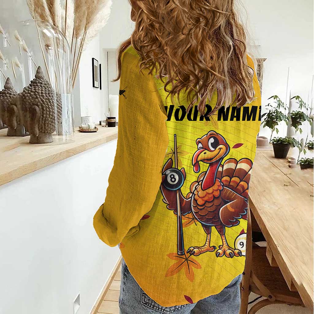 Personalized Funny Turkey Billiards Women Casual Shirt with Pool Cue and Balls Thanksgiving Design - Wonder Print Shop