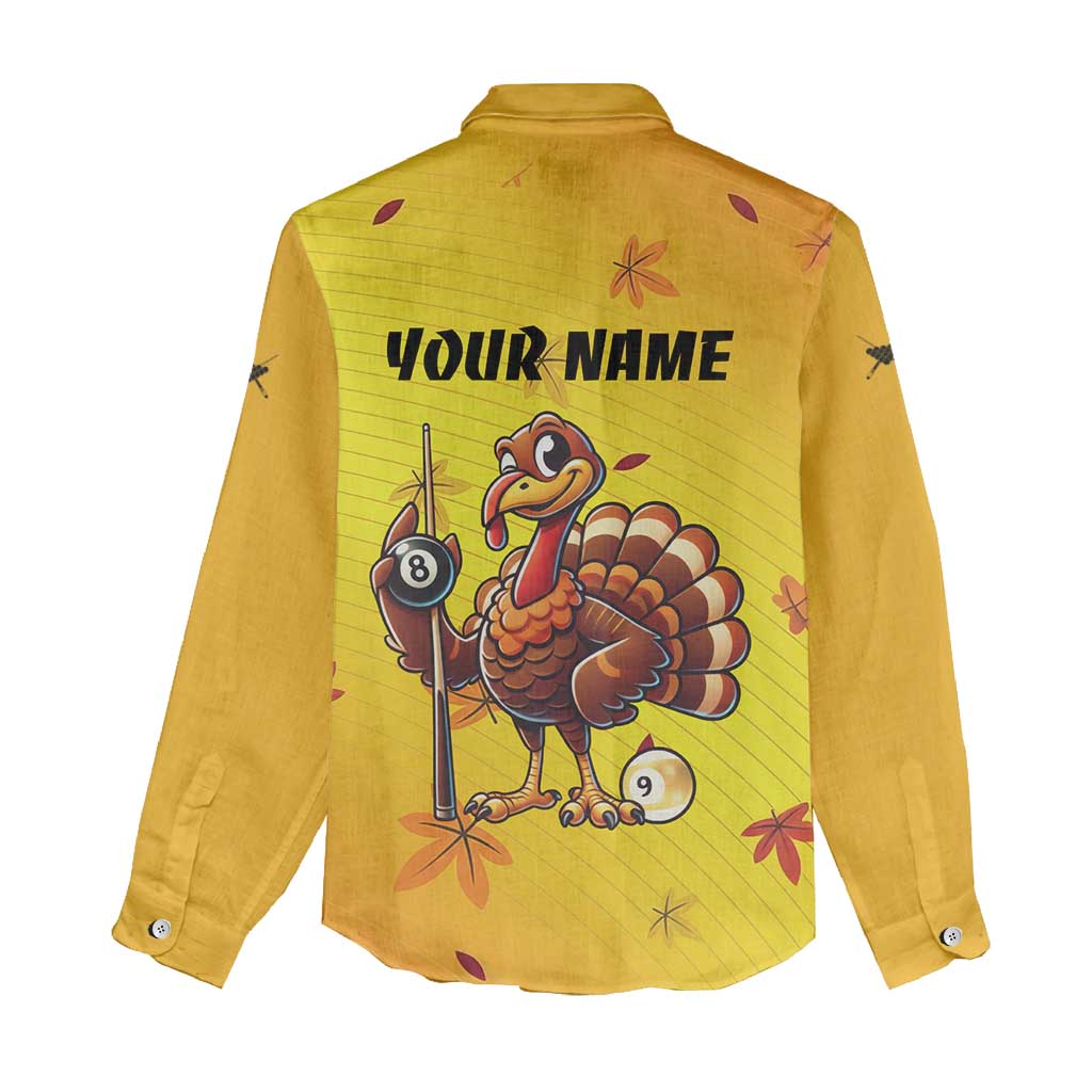 Personalized Funny Turkey Billiards Women Casual Shirt with Pool Cue and Balls Thanksgiving Design - Wonder Print Shop