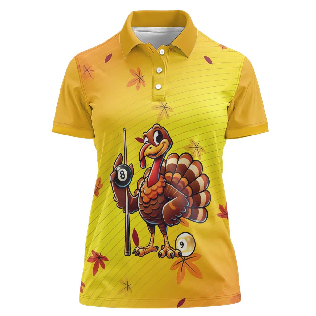 Personalized Funny Turkey Billiards Women Polo Shirt with Pool Cue and Balls Thanksgiving Design - Wonder Print Shop