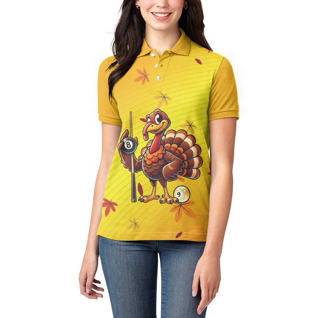 Personalized Funny Turkey Billiards Women Polo Shirt with Pool Cue and Balls Thanksgiving Design - Wonder Print Shop