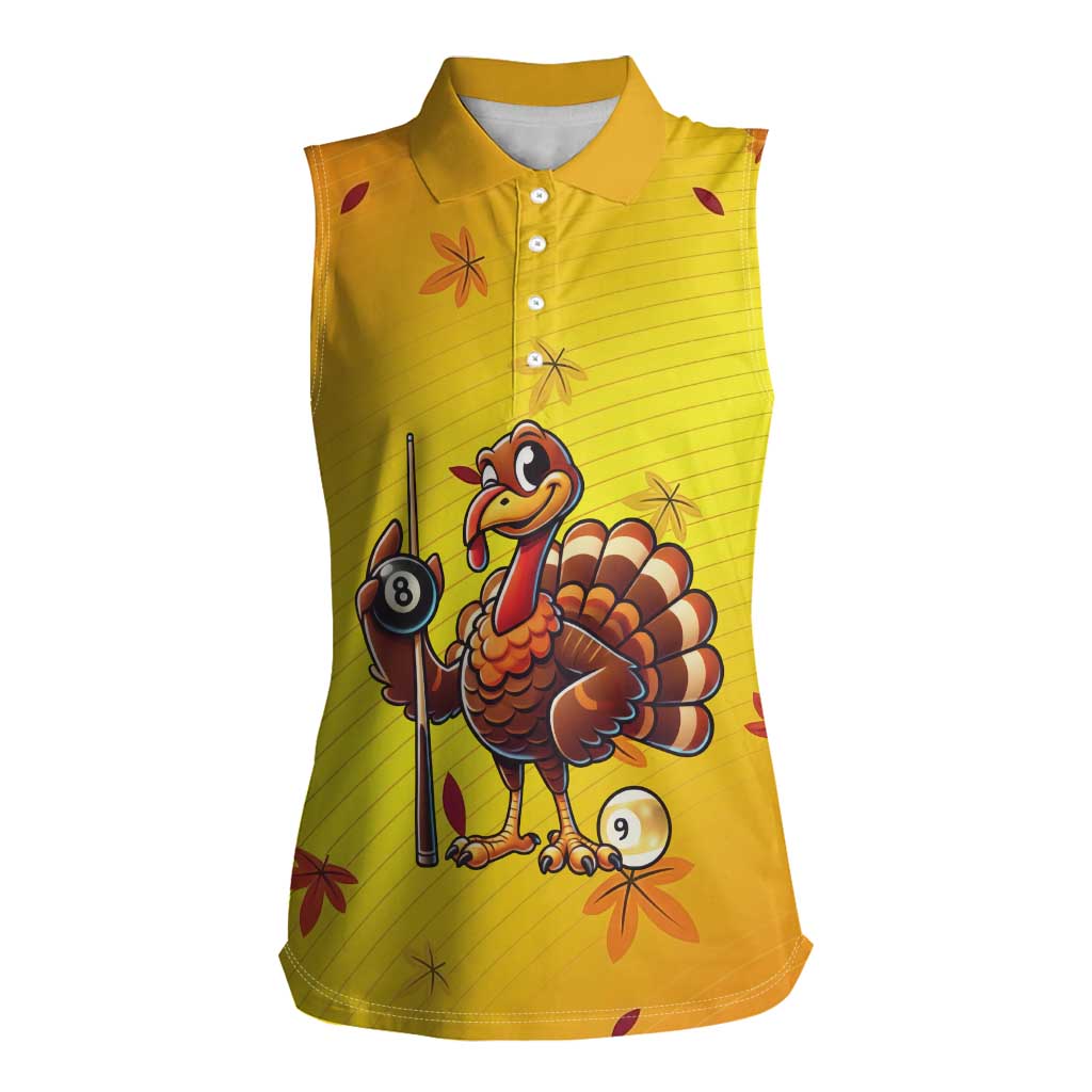 Personalized Funny Turkey Billiards Women Sleeveless Polo Shirt with Pool Cue and Balls Thanksgiving Design - Wonder Print Shop