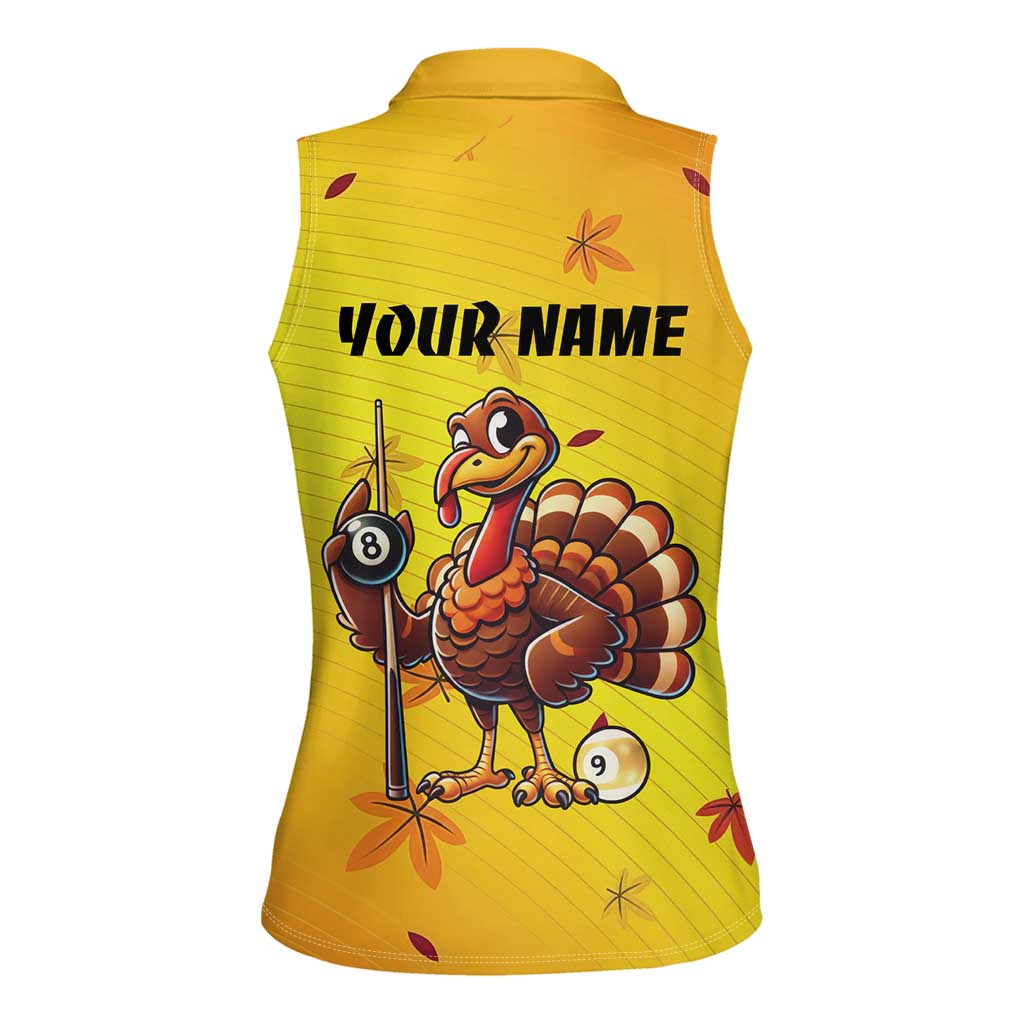 Personalized Funny Turkey Billiards Women Sleeveless Polo Shirt with Pool Cue and Balls Thanksgiving Design - Wonder Print Shop