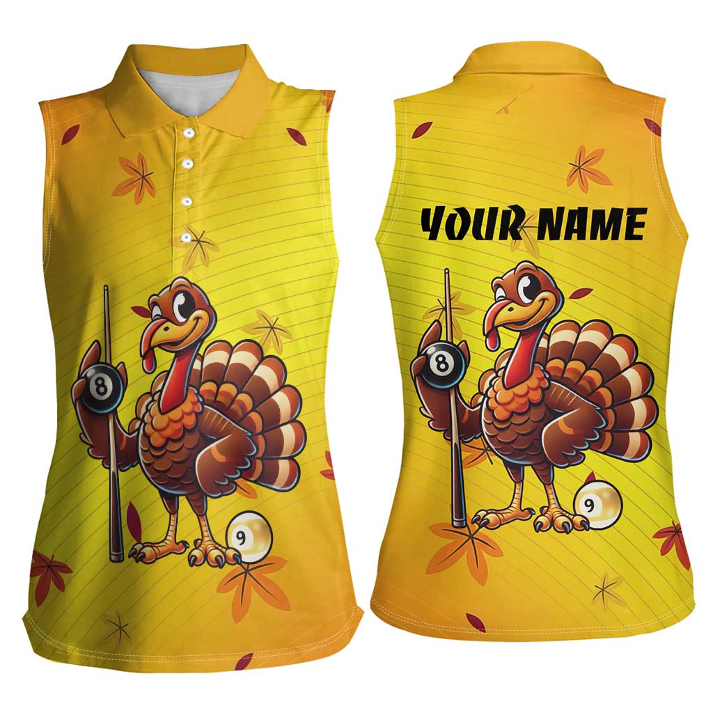 Personalized Funny Turkey Billiards Women Sleeveless Polo Shirt with Pool Cue and Balls Thanksgiving Design - Wonder Print Shop