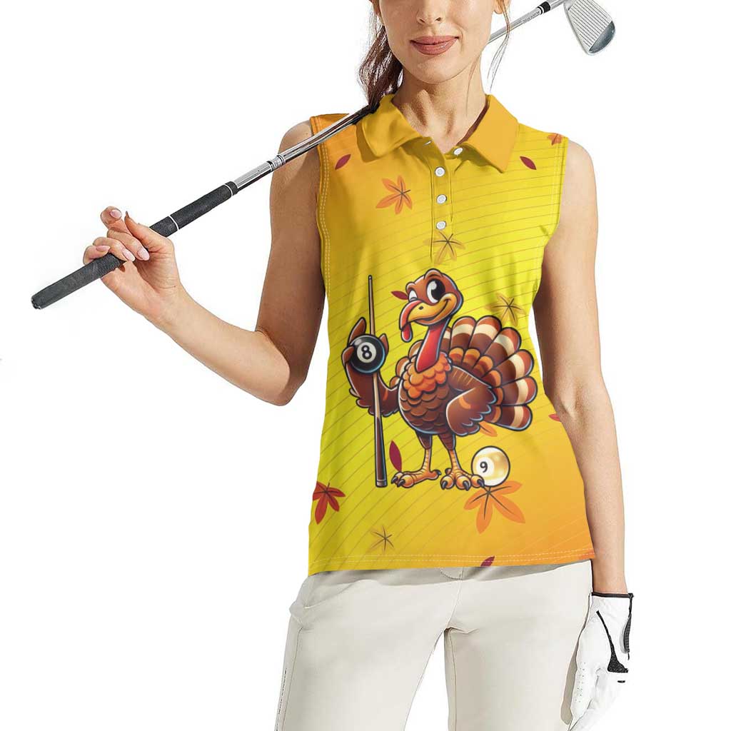 Personalized Funny Turkey Billiards Women Sleeveless Polo Shirt with Pool Cue and Balls Thanksgiving Design - Wonder Print Shop