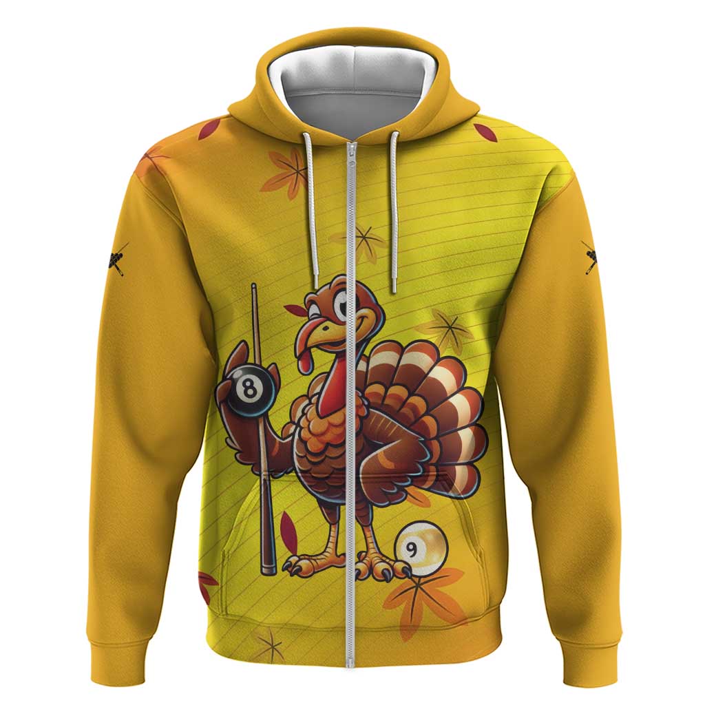 Personalized Funny Turkey Billiards Zip Hoodie with Pool Cue and Balls Thanksgiving Design - Wonder Print Shop