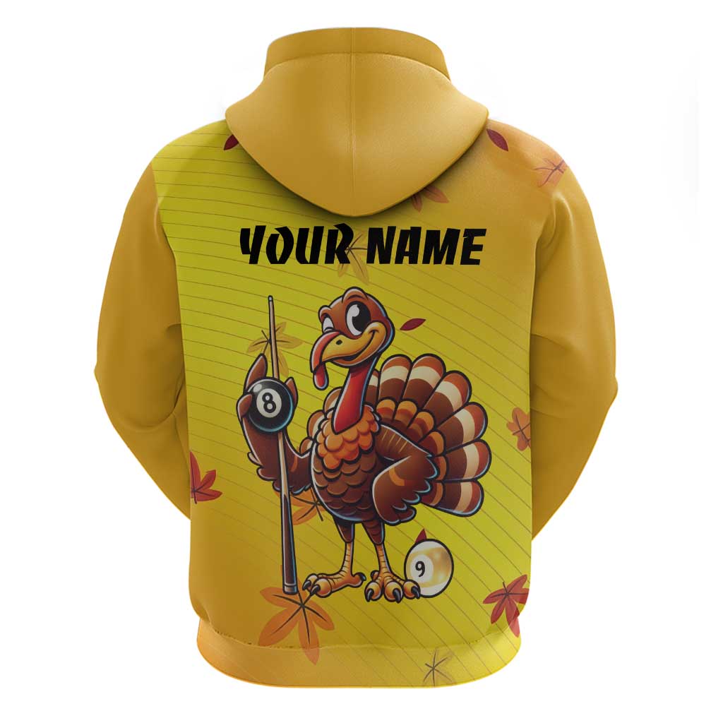 Personalized Funny Turkey Billiards Zip Hoodie with Pool Cue and Balls Thanksgiving Design - Wonder Print Shop