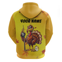Personalized Funny Turkey Billiards Zip Hoodie with Pool Cue and Balls Thanksgiving Design - Wonder Print Shop