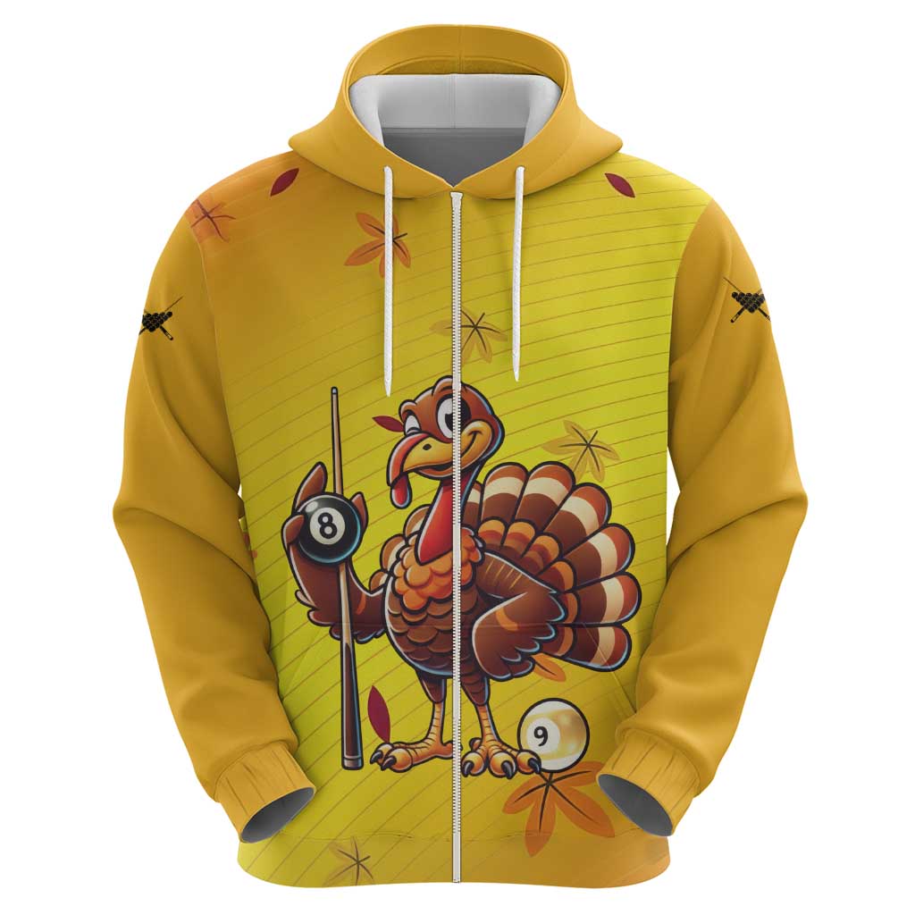 Personalized Funny Turkey Billiards Zip Hoodie with Pool Cue and Balls Thanksgiving Design - Wonder Print Shop