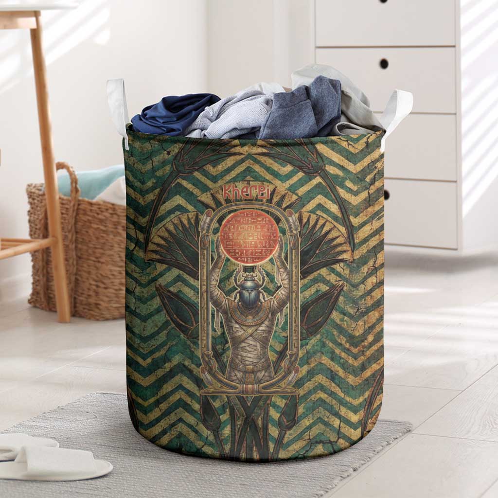 Khepri Laundry Basket Ancient Egyptian Chevron, Scarab Ankh and Winged Khepri Guardian Motif - Wonder Print Shop
