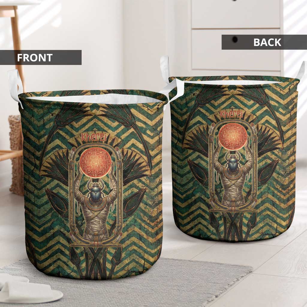 Khepri Laundry Basket Ancient Egyptian Chevron, Scarab Ankh and Winged Khepri Guardian Motif - Wonder Print Shop