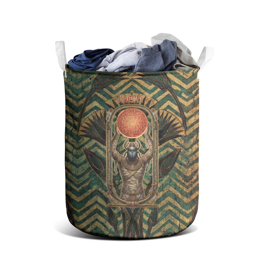Khepri Laundry Basket Ancient Egyptian Chevron, Scarab Ankh and Winged Khepri Guardian Motif - Wonder Print Shop