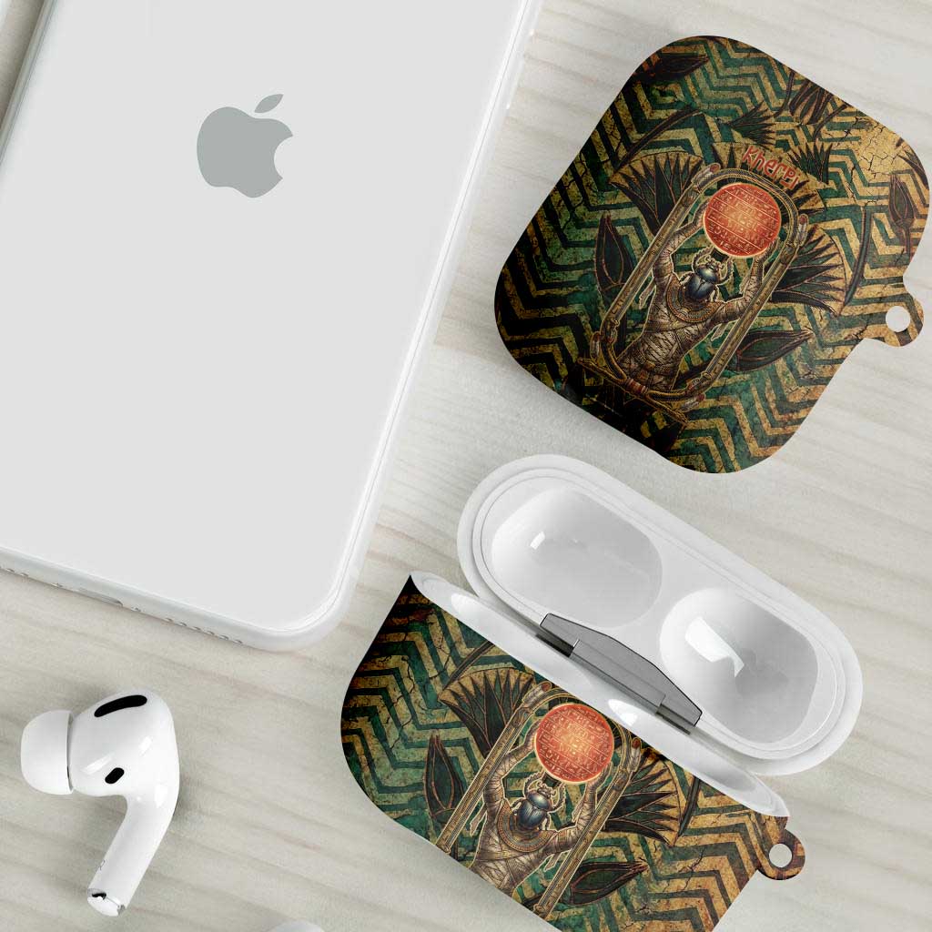 Khepri AirPods Case Ancient Egyptian Chevron, Scarab Ankh and Winged Khepri Guardian Motif - Wonder Print Shop