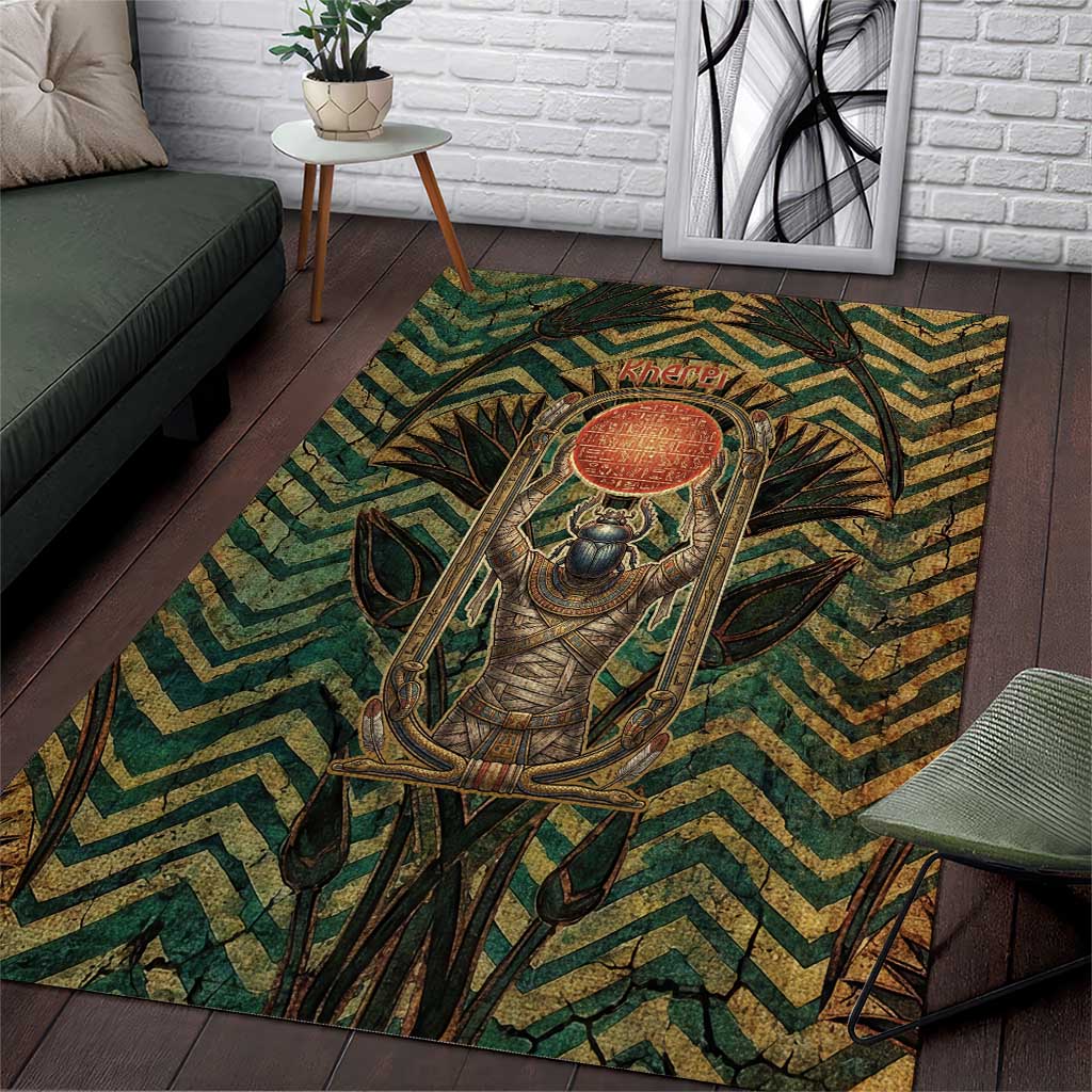 Khepri Area Rug Ancient Egyptian Chevron, Scarab Ankh and Winged Khepri Guardian Motif - Wonder Print Shop