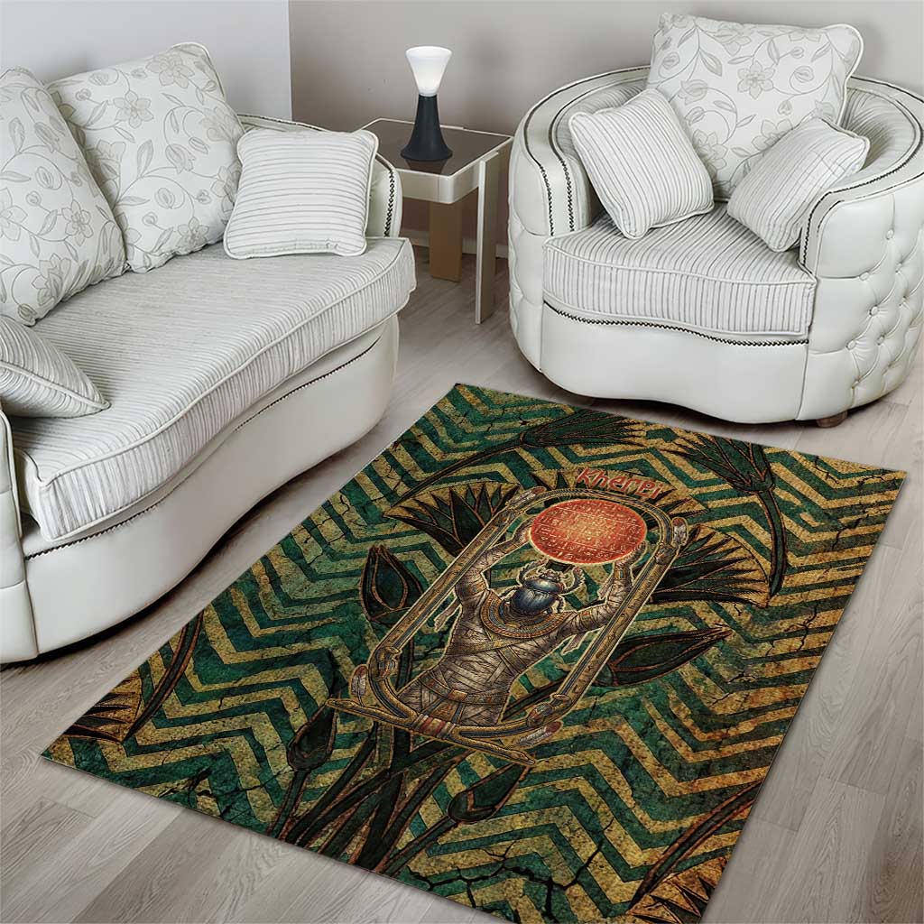 Khepri Area Rug Ancient Egyptian Chevron, Scarab Ankh and Winged Khepri Guardian Motif - Wonder Print Shop
