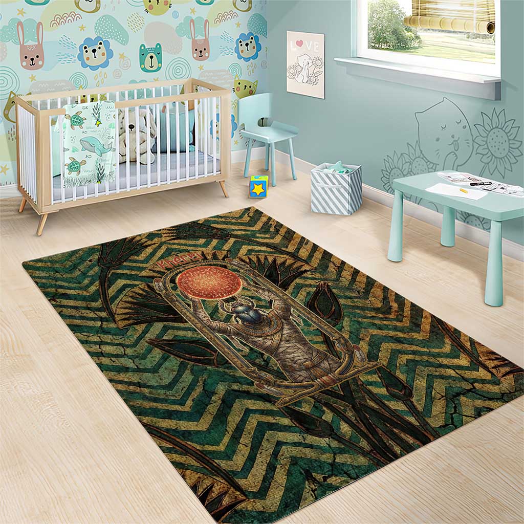 Khepri Area Rug Ancient Egyptian Chevron, Scarab Ankh and Winged Khepri Guardian Motif - Wonder Print Shop