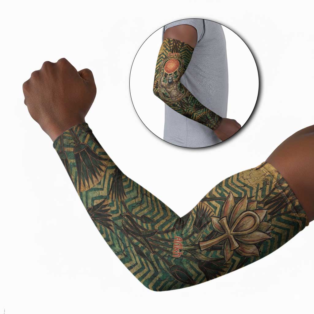 Khepri Arm Sleeves Ancient Egyptian Chevron, Scarab Ankh and Winged Khepri Guardian Motif - Wonder Print Shop