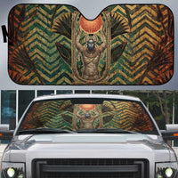 Khepri Auto Sun Shade Ancient Egyptian Chevron, Scarab Ankh and Winged Khepri Guardian Motif - Wonder Print Shop