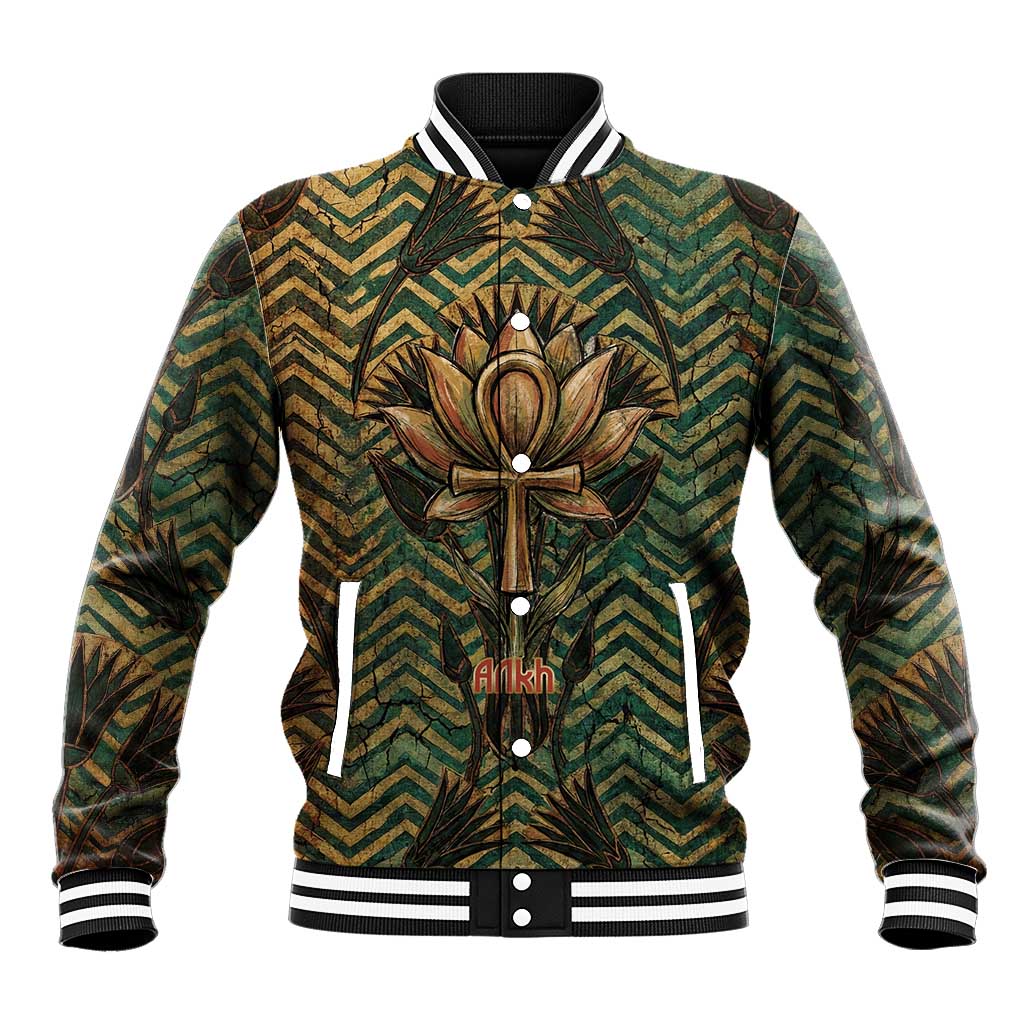 Khepri Baseball Jacket Ancient Egyptian Chevron, Scarab Ankh and Winged Khepri Guardian Motif - Wonder Print Shop