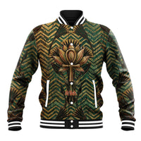 Khepri Baseball Jacket Ancient Egyptian Chevron, Scarab Ankh and Winged Khepri Guardian Motif - Wonder Print Shop