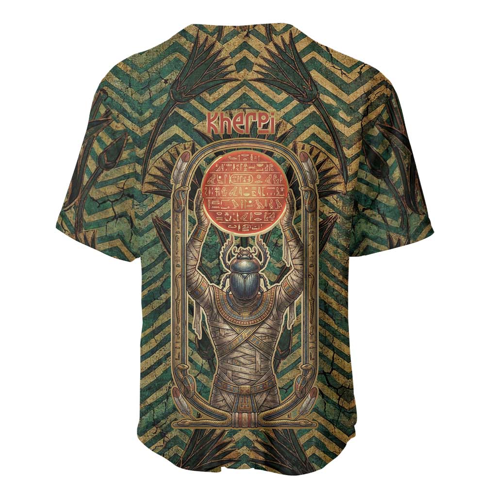 Khepri Baseball Jersey Ancient Egyptian Chevron, Scarab Ankh and Winged Khepri Guardian Motif - Wonder Print Shop