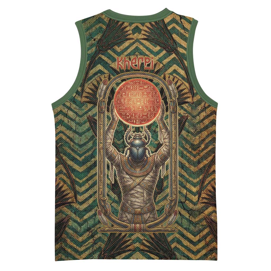 Khepri Basketball Jersey Ancient Egyptian Chevron, Scarab Ankh and Winged Khepri Guardian Motif - Wonder Print Shop